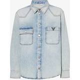 Valentino Blå Overdele Valentino Mens Denim Blu Lav Chiaro Brand-plaque Faded-wash Relaxed-fit Denim Shirt