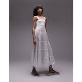 Topshop Lange kjoler Topshop tiered dobby maxi beach dress in ivory-NeutralXS