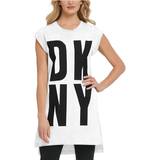 DKNY Dame T-shirts DKNY High-Low Logo Tunic White/black White/black