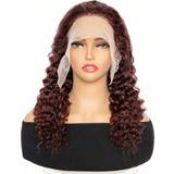 Rød Parykker Shein Transparent Lace Deep Wave 13*6 Lace Frontal Wigs 150% Density 18-30 Inch Reddish Brown Color