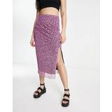 Blomstrede - Pink Nederdele Monki mesh midi skirt with split in pink meadow floral-Multi2XS