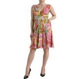 Multifarvet - Silke Kjoler Dolce & Gabbana Multicolor Floral Silk Chiffon V-neck Dress IT38