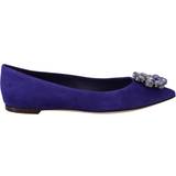 36 ½ - Lilla Lave sko Dolce & Gabbana Purple Suede Crystals Loafers Flats Shoes EU37.5/US7