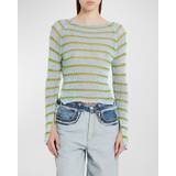 Marni Nylon Overdele Marni Blue & Green Striped Sweater RGB50 Iris Blue IT