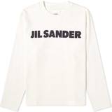 Jil Sander Beige Overdele Jil Sander Womens Porcelain Logo-print Long-sleeved Cotton-jersey T-shirt