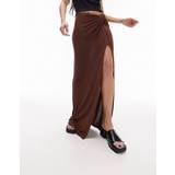 Topshop Brun Tøj Topshop slinky twist front maxi skirt in chocolate-Brown12