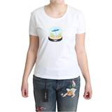Moschino Dame T-shirts & Toppe Moschino White Printed Cotton Short Sleeves Tops T-shirt IT42