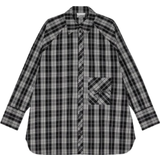 Ganni Dame Skjorter Ganni Checkered Cotton Oversized Raglan Shirt - Black