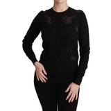 48 - Dame - Uld Overdele Dolce & Gabbana Black Cashmere Lace Cardigan Sweater IT36