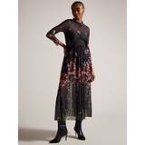 Ted Baker Kjoler Ted Baker Susenaa Floral Print Mesh Midi Dress, Black/Multi