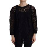 Nylon - Sort Bluser Dolce & Gabbana Black Floral Lace Pullover Sicily Blouse IT38