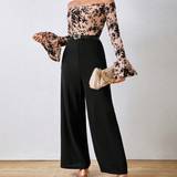 Lange ærmer - Multifarvet Jumpsuits & Overalls Shein Women'S Spliced Floral Print One Shoulder Wide Leg Jumpsuit