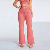 Dame - Pink Jeans Shein Women'S Solid Color High Waist Flared Jeans