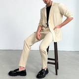 Beige Jakkesæt Shein Men'S Solid Color Suit Set