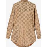 Dame - Lærred Overdele Gucci Womens Camel/ebony Monogram-pattern Textured Regular-fit Cotton-blend Shirt