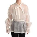 Dame - One Size Bluser Dolce & Gabbana White Ascot Collar Long Sleeves Blouse Top IT38
