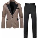 Grøn - Polyester - S Jakkesæt Shein Men's Color Block Patchwork Fake Pocket Suit Set