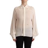 DSquared2 11 Tøj DSquared2 Off White Silk Long Sleeves Collared Blouse Top IT42