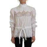 Hvid - Nylon Bluser Dolce & Gabbana White Cotton Lace Trim Turtle Neck Blouse Top IT40