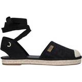Fendi Dame Sko Fendi Black Roma Lace-up Canvas Espadrille Sandals BLACK