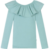 Jersey Overdele Molo Kid's Renate Ribbed Cotton Ruffle Top - Blue