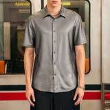 Grå - Skind Overdele Shein Men'S Knitted Casual Shirt With Appearance