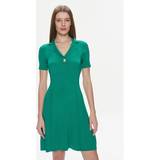 Tommy Hilfiger Grøn - S Kjoler Tommy Hilfiger Ribbed Polo Fit And Flare Sweater Dress OLYMPIC GREEN