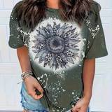 Blomstrede - Grøn - XL Overdele Shein Plus Floral Print Short Sleeve T-Shirt