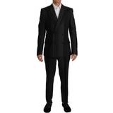 S - Sort Jakkesæt Dolce & Gabbana Black Stripes Rayon Formal Piece Suit IT48
