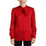 Dolce & Gabbana Polyester Overdele Dolce & Gabbana Red Ascot Collar Long Sleeves Blouse Top IT40