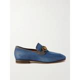 Gucci Læder Lave sko Gucci Paride Leather-Trimmed Denim Horsebit Loafers Men Blue