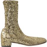Dolce & Gabbana Guld Sko Dolce & Gabbana Gold Sequined Short Boots Stretch Shoes EU41/US10.5