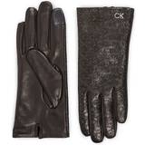 Calvin Klein Dame Handsker Calvin Klein Embossed Leather Gloves Black M-L