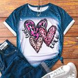 Blå - Leopard Overdele Shein Plus Women'S Love Heart & Leopard Print Short Sleeve T-Shirt