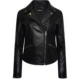 Dame - Ruskind Overtøj Ribbed Leather Jacket Black
