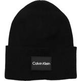 Calvin Klein Dame Huer Calvin Klein Fine Cotton Rib Beanie Hat Black
