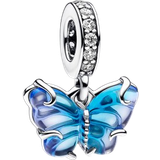 Pandora Glas Charms & Vedhæng Pandora Butterfly Dangle Charm - Silver/Blue/Transparent