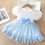 Babyer - Chiffon Børnetøj Shein Baby Girl'S Blue Heart Pattern Chiffon Dress