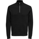 12 Sweatere Only & Sons Zip Neck Ribbed Pullover - Black