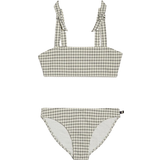 Ternede Bikinier Børnetøj Tommy Hilfiger Retro Bow Bralette Bikini Swim Set - Linear Grid Check Ivory/Black (UG0UG007210GK)