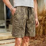 Grøn - Leopard Bukser & Shorts Shein Men'S Drawstring Elastic Waist Woven Shorts With Leopard Print