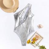 Dame - Sølv Badedragter Shein Women'S Metallic Fabric One Shoulder One-Piece Swimsuit