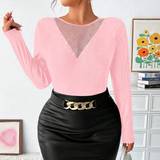 Perler - Pink Tøj Shein Plus Women'S Patchwork Mesh T-Shirt