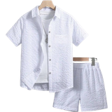 Drenge Øvrige sæt Shein Kids SUNSHNE Tween Boy Solid Button Front Shirt & Shorts Without Tee