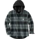 Grå - Ternede Tøj Carhartt Men's Flannel Fleece Lined Hooded Shirt Jacket - Elm