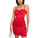 Flæse - Rød Kjoler Shein WYWH Women'S Ruffle Trim Floral 3d Applique Cami Dress