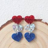 Akryl Øreringe Shein 1pair Acrylic Triple Heart Shaped Earrings With Red, White And Blue Color Ideal Gift For Valentine's Day And 4th Of July