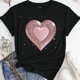 Perler Tøj Shein Plus Women'S Heart Print Short Sleeve T-Shirt
