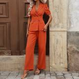 Lange ærmer - Orange Jakkesæt Shein Solid Color Notched Lapel Double-Breasted Formal Suit Set