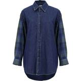 LTB Tøj LTB Morie Damen Jeans-Bluse mit Flanell-Ärmeln Baumwolle 15359949 Blau